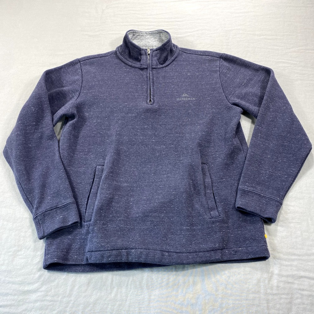 Quiksilver Waterman Sweatshirt Mens Small Blue 1/4‎ Zip Sweater Casual Knit